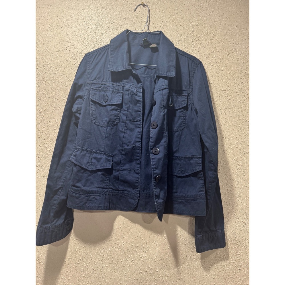 Serenade New York Womens Navy Blue Cotton Utility Jacket Size S Four Pocket Coat